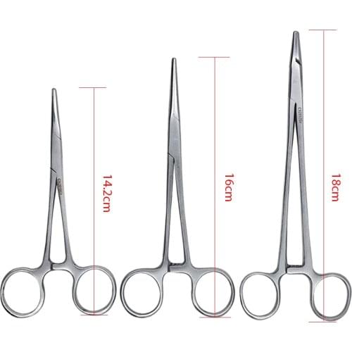 14/16/18cm Veterinary Animals Hemostatic Forceps Pet Hair Clamp Fishing Locking Pliers Epilation Tools Curved Straight Tip