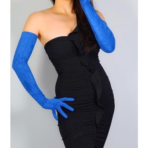 Green Brown Party Bridal Dance Sexy Faux Leather PU Gloves Medium Quality Extra Long 70cm Shoulder Glove for Evening Dress ST374