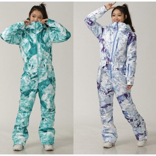 Women Ski Set One-Piece Outdoor Sports Snowboard Jacket Ski Jumpsuit Warm Jumpsuit Waterproof Winter Clothing Coveralls Hooded
