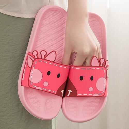 Women Slippers Cartoon Non-Slip Bathroom Slippers Indoor Flip Flops Open Toe House Slippers Slide Sandals Men Couple Beach Shoes