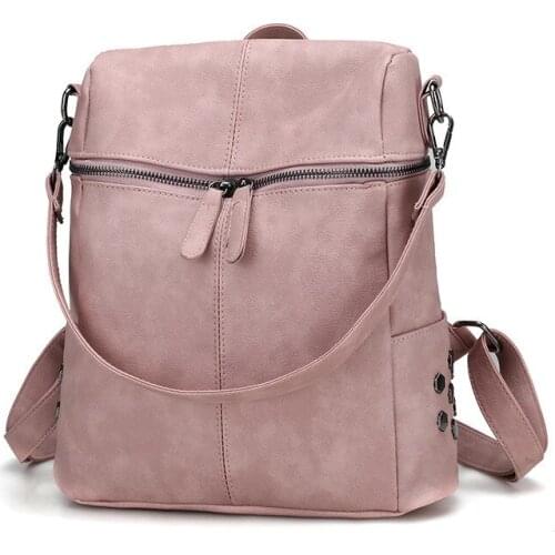 Women Casual Women Backpack PU Leather School Backpack for Teenager Girls Travel Backpacks Vintage Solid Shoulder Bags