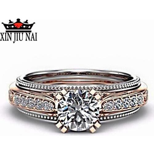 2020 New Retro Luxury Aristocratic Royal 18K Rose Gold Champagne Sapphire Female Tricolor Diamond Ring Women Jewelry Party Gift