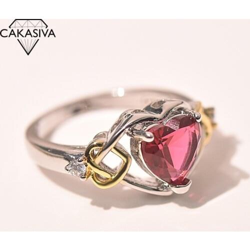 Womens Vintage S925 Silver Rose Red Zircon Love Heart-shaped Separation Ring Engagement Wedding Gift Jewelry Ring Wholesale