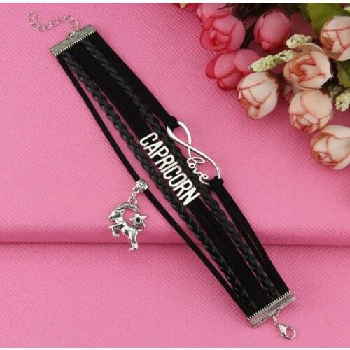 Zodiac Signs Capricorn Aquarius Pisces Aries Taurus Gemini Cancer Leo Virgo Libra Scorpio Sagittarius Mens Women Leather Bracele