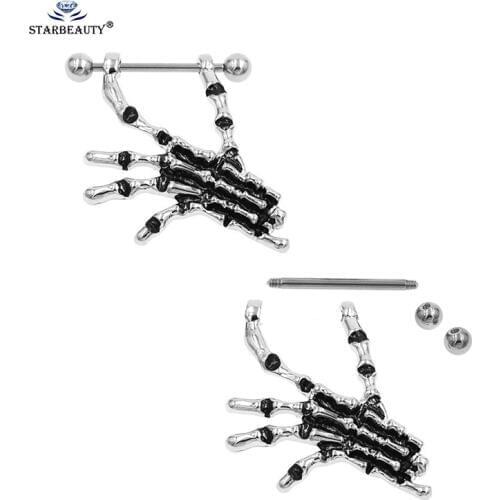 2016 Aliexpress Cool Skeleton Skull Hand Shield Nipple Piercing, Sexy Bar Rings Jewelry Creative Punk Body Jewellery