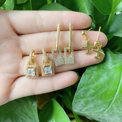 5Pairs/lot 2021 New Micro Pave Zircon Lock Drop Earrings Women Jewelry Earring For Gift