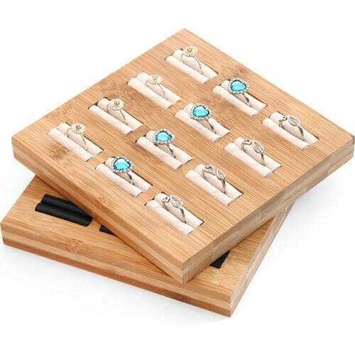 12 Grids Bamboo Jewelry Display Ring Display Stand Holder Showcase Organizer Jewelry Holder Jewelry Organizer for Window Display