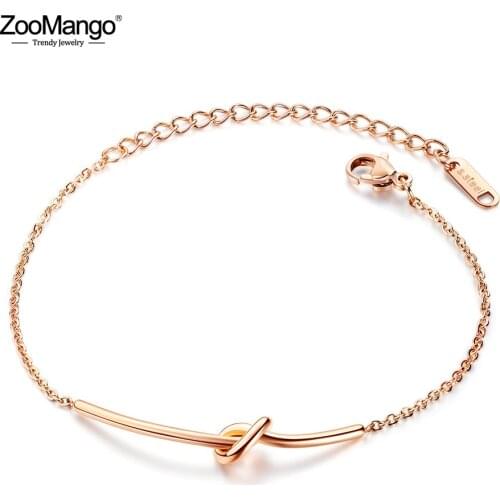 ZooMango Stainless Steel Knotted Charm Bracelets For Women Rose Gold Bohemia Beach Chain & Link Bracelet Jewelry ZB17087