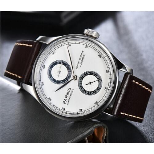 43 mm PARNIS 21 jewels Automatic Self-Wind movement mens watch power reserve Automatic date Casual watch wholesale GR108-20