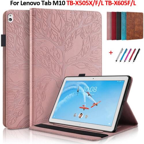 For Lenovo Tab M10 Case 10.1" Embossed Tree PU Leather Wallet Tablet Cover For Lenovo M10 TB X505F X505X X505L X605F X605L Case