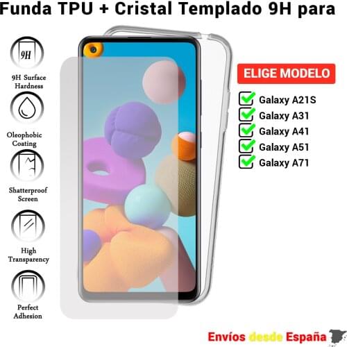 Case and protector for Samsung Galaxy A21S A31 A41 A51 A71. Transparent screen tempered glass and housing for mobile phone