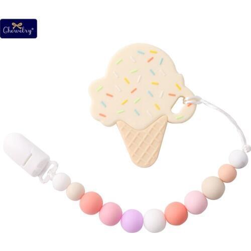 CHEWELRY Ice Cream Silicone Paicifer Clip Chains Nursing Nipple Clips Food Grade Silicone Beads Silicone Icecream Baby Teethers