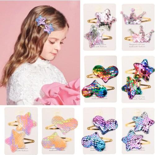 2PCS Sequin rainbow Crown Stars BB Clips Kids Hairpins Children Headwear Baby Headdress Elastic Hair Bands Girls Accessories