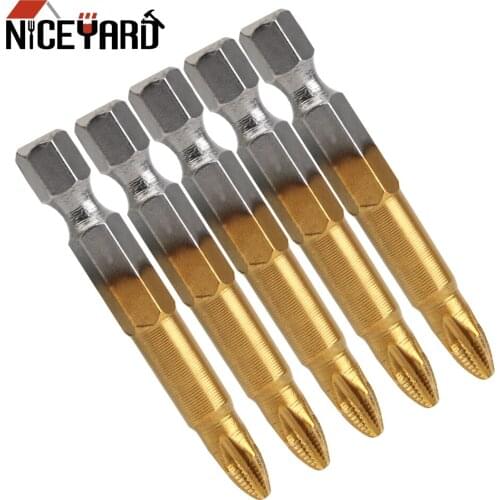 DIYWORK 1/4" Hex Shank with Magnetic Tip Anti Slip PH2 50mm Length Electric Screwdriver Bits Titanium Coated 5 Pieces/Set