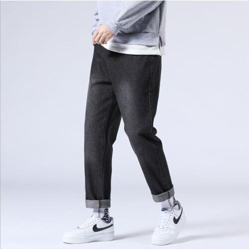New Men Jeans Vintage Fashion Black Blue Autumn Winter Mid-Waist Loose Hip-hop Male Trousers Pants