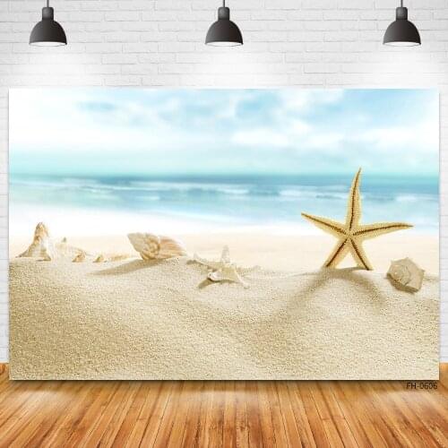 Summer Sea Beach Blue Sky Sand Starfish Shell Background Tropical Scenic Photography Backdrops For Photo Studio Baby Party Shoot
