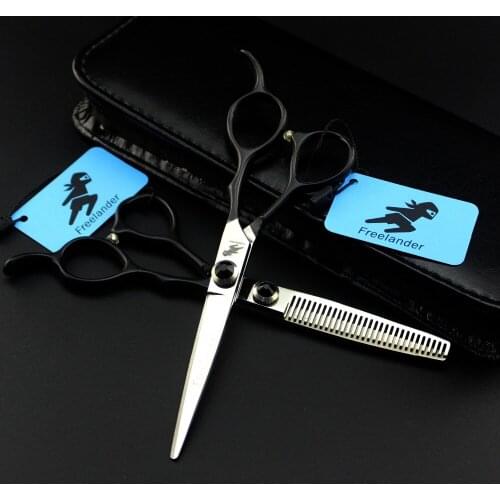 Freelander 6.0 inch Professional Human Hair Scissors Set ,Japan 6CR Black Hangle Barber Razor Edge Hairdressing Scissors Set