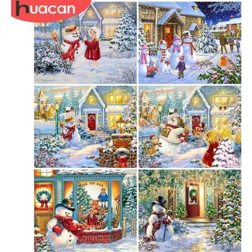 HUACAN 5d Diamond Painting Full Drill Square Christmas Snowman Diamond Mosaic Landscape Winter Embroidery Kit Decor For Home