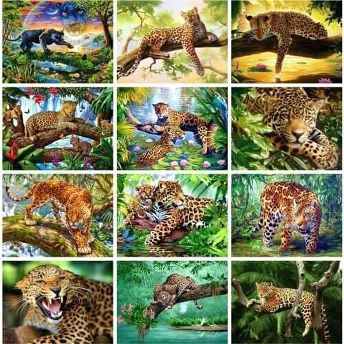 Huacan Full Square Diamond Painting Leopard Art 5D Diamond Embroidery Mosaic Animal Decorations Home