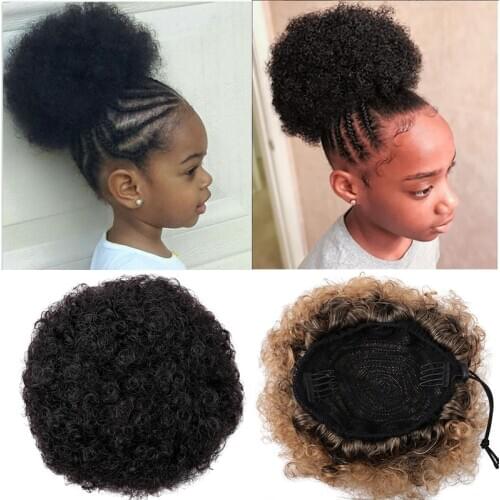 MANWEIAfro Synthetic Short Afro Kinky Drawstring Ponytail High Temperature Pony Tail Clip in Hair Extension on Puff Hair Bun