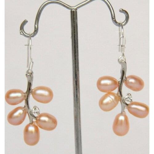 Fashion 17X26mm leaves pink pearls Earrings