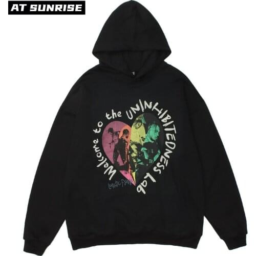 Hip Hop Hoodie Sweatshirt Men Streetwear Heart Letter Print Harajuku Pullover Sweatshirt Cotton Casual Hoodie Black Oversize