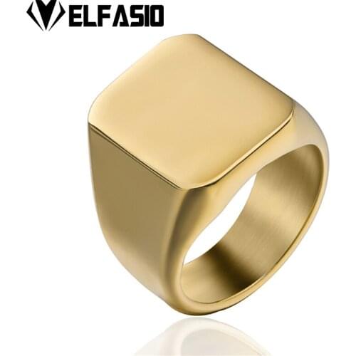 Mens Boys Gold/Silver/Blue/Black High Polished Signet Stainless Steel Ring Fashion Jewelry Us Size 7-13