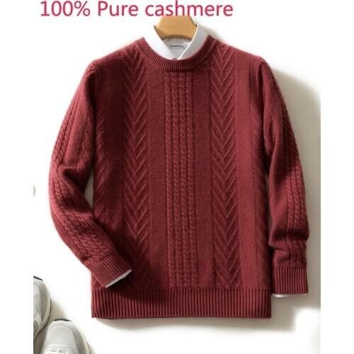 New Autumn Winter Double Ply Thickened Men 100% Pure Cashmere Men Casual Pullover Youth O-neck Computer Knitted Sweater Size 3XL