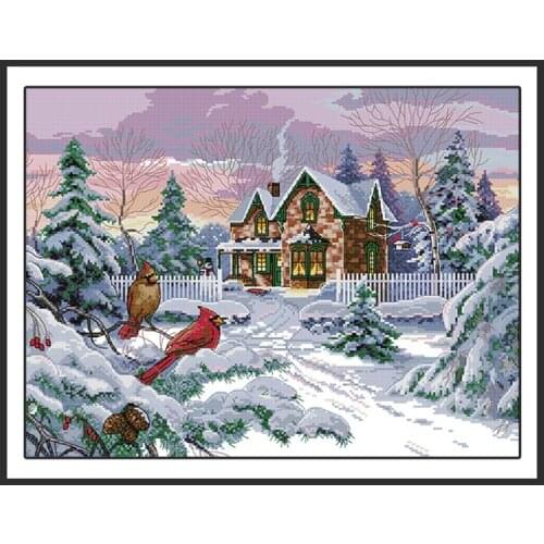 Snow Scene Patterns Counted Cross Stitch Kits 14ct Printed on Canvas 11ct Cotton Cloth Handmade Cross Embroidery Kits Needlework