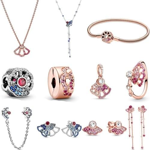 NEW 2020 100% 925 Sterling Silver China Exclusive Fan Collection Charm Pendant Fit DIY Original Women Bracelet Jewelry Gift