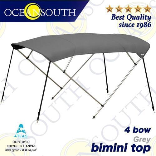 Oceansouth 4 Bow Bimini 1.5-2.9m 25mm Aluminium Tube Marine Grade Boat-cover Top Canopy Water Sun proof UV Protection Grey