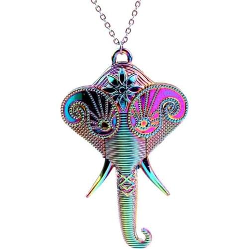 1pcs Rainbow Color Zinc Alloy Elephant tooth ivory Necklace women Female jewelry Collar free Stainless steel chain 20