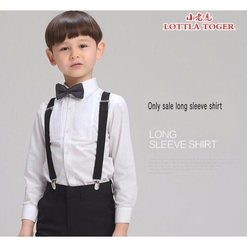 2016 Elegant Boys Long Sleeve Shirt Boys Kids White Children Cotton Drape Suit Accessories for Wedding Party Gentleman Clothes