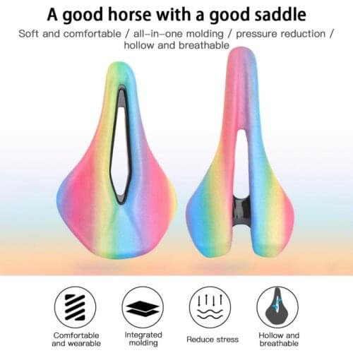 MEROCA Bicycle Seat Saddle MTB Road Bike Seat Cushion PU Heat-insulating Non-slip Hollow Breathable Soft Rainbow BMX Seat Chair