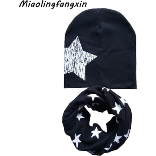 Star Print Cotton Baby Hat Scarf Set Children Cap Spring Autumn Kids Neckerchief O Ring Collar Beanie Boy Girl Hat Set