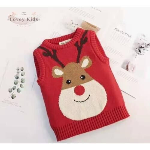 Sweater Vest 2020 Toddler Girl Boys Winter Christmas Pullover Deer Print Sleeveless Xmas Warm O Neck Top Cute Red Costume