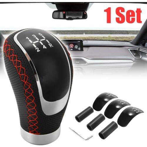 5 6 Speed Genuine PU Leather Gearshift Universal Replacement Manual Car Gear Stick Shift Knob Set 96x50mm