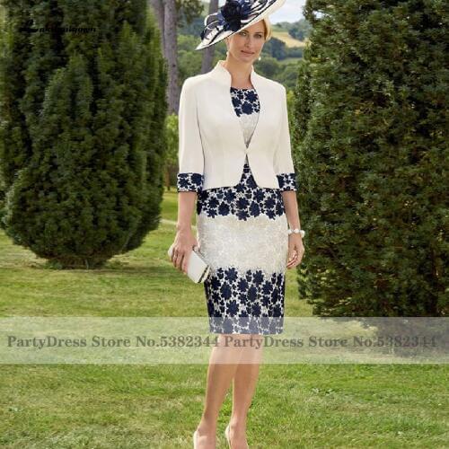 Vintage Sheath Lace Mother of the Bride Dresses With Jacket 2020 Wedding Guest Gown Elegant Evening Party Dress Knee Length