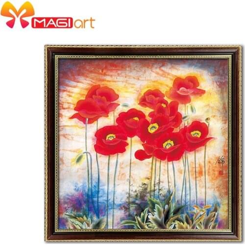 Cross stitch kits Embroidery needlework sets 11CT water soluble canvas patterns 14CT Flowers painting red begonias-NCMF061