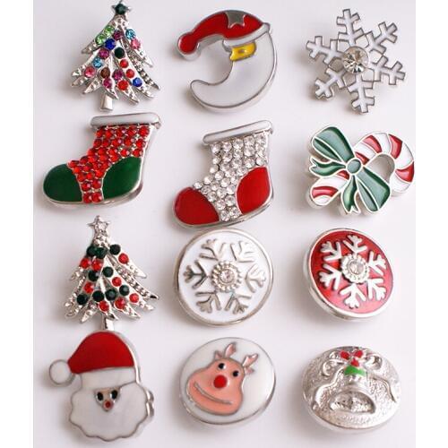 XH9507 10pcs/lot Christmas ELK TREE snowman snowflake Metal Snap button For Snap Jewelry 18mm