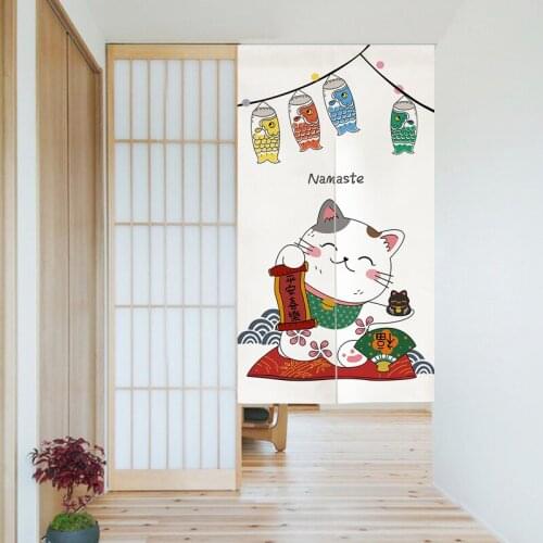 Japanese Lucky Cat Door Curtain Bathroom Partition Curtain Kitchen Household Bedroom Hanging Curtain Feng Shui Curtain Noren