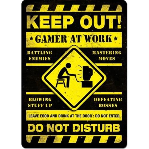 Gamer At Work YELLOW Metal Wall Sign Plaque Art Inspirational Gaming Geek Nerd(Visit Our Store, More Products!!!)