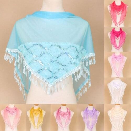 Women Triangle Scarf for Church Prayer Shawl Embroidered Lace Veil Floral Tassel Veils Mantillas for the Churchs Pendant Scarve