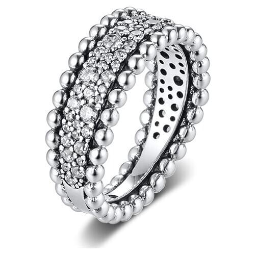 Genuine 925 Sterling Silver Beaded Pavé Band Ring Wedding Engagement Rings for Women Silver 925 Jewelry anillos mujer
