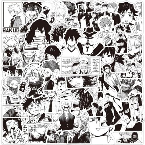10/30/50 PCS New Black And White Anime Mixed Graffiti Sticker For Motorcycle Fridge Luggage Computer Phone Notebook Helmet Cup