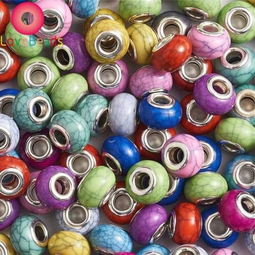 10pcs Assorted Color Striped Flower Dog Paws Print Large Hole Resin European Beads Charm Fit Women Snake Chain Bracelet Necklace