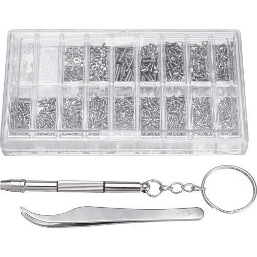 1000 Pcs Glasses Screws Nut Assortment + 1 Pc Screwdriver + 1 Pc Tweezers, Glasses Repair Kit Screws for Glasses Optical Repai
