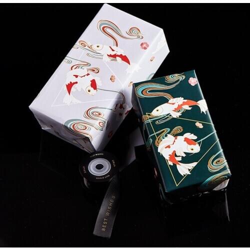 5pcs Carp Pattern Gift Wrapping Paper Retro DIY Craft Paper for Festival Party Wrapping Decor Supplies