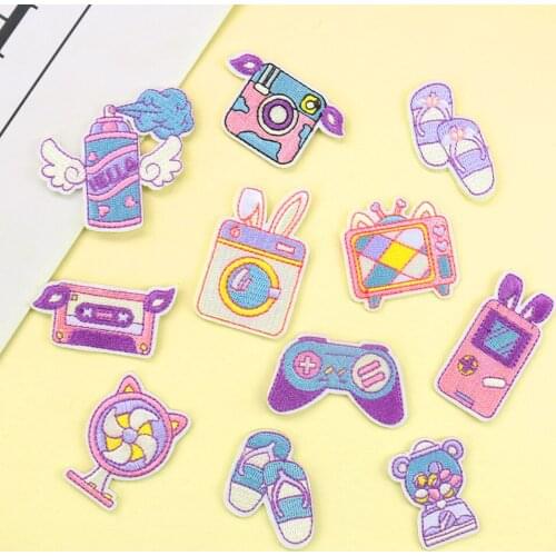 5PC Cartoon Cute TV Camera Game Console Slipper Embroidery Iron on Patch DIY Children Clothe Mobile Phone Case Hand Ledger Decor