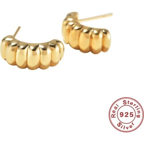 Aide Luxury 925 Sterling Silver Ins Retro Croissant Temperament Stud Earring for Women Piercing Earring Jewelry Pendientes plata